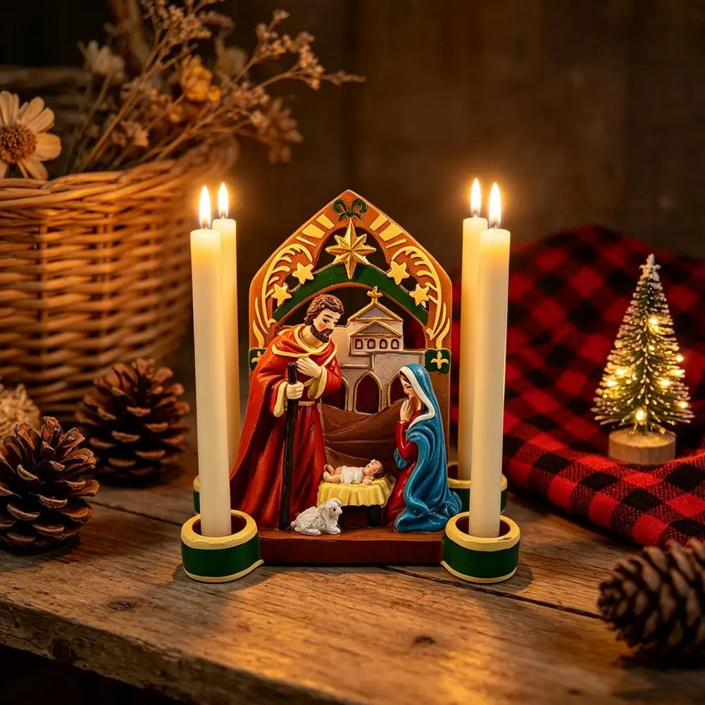 Nativity Candle Holder Soot Free Wax Drip Tray Flame Safe Distance Non Tip Keepsake Carton Religious Gift Festive