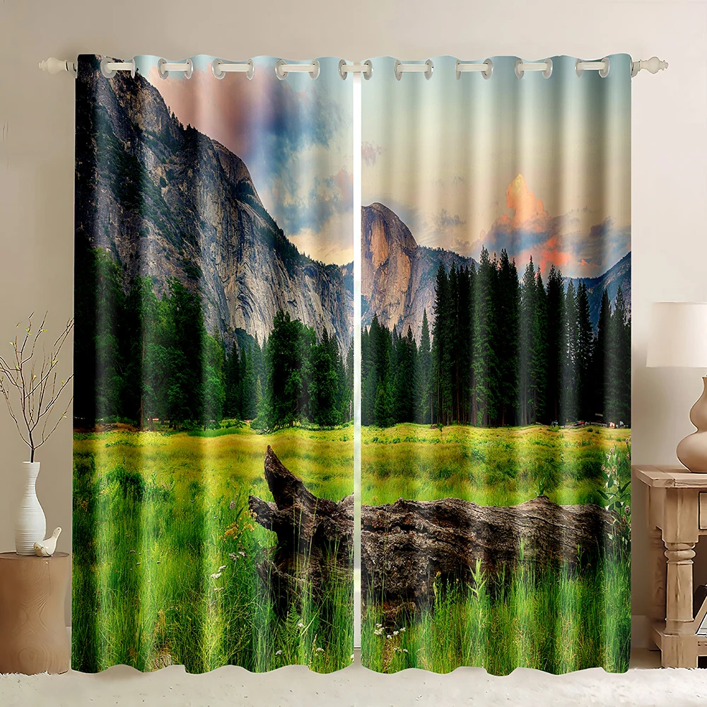 

Mountain Forest Blackout Curtains Lake Sky Sunshine Wild Nature Scenic Scenery Landscape Decor Window Drapes Fish Beach Print