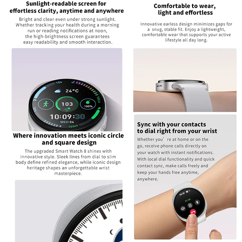 2026 Neue HD8-Smartwatch, 1,46 Zoll, Al-Assistent, SOS-Sportmodus, Herzfrequenz, Frauengesundheit, IP68, wasserdicht, Bluetooth-Anruf, Smartwatch