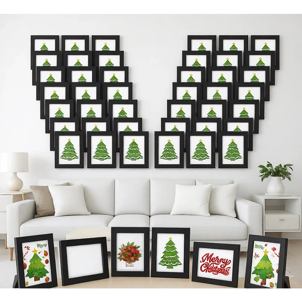 

Набор из 60 черных фоторамок 4x6 для настенного или настольного размещения, простой дизайн