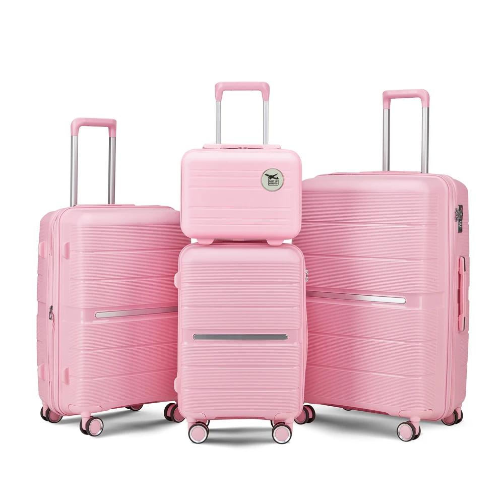 4 Piece PP Luggage Set 14/20/24/28 Inch, Lightweight Durable Expandable Hardside Suitcase, Rolling Travel Luggage for Business & Family Travel