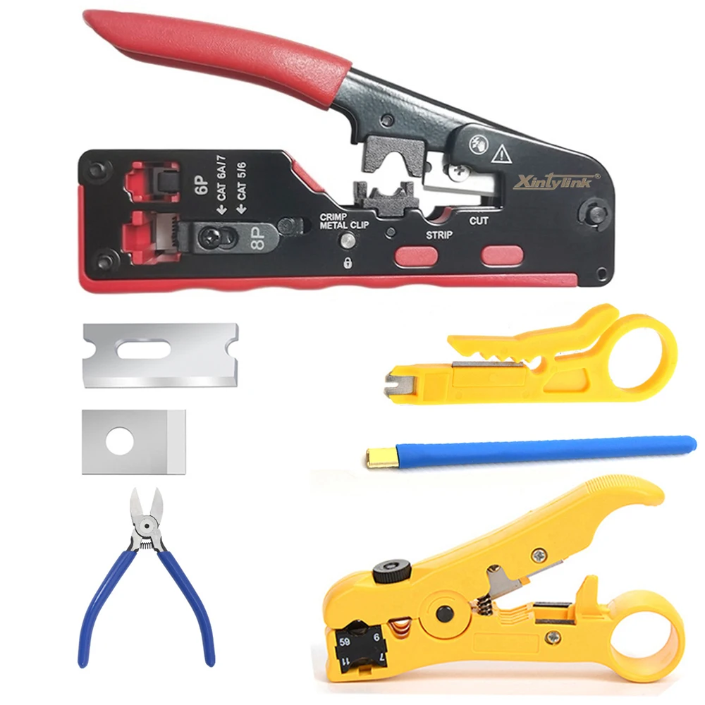 rj45 pliers crimper rg45 cat5 cat6 cat7 CAT8 pass through network crimping tool ethernet cable Stripper networking clamp clip