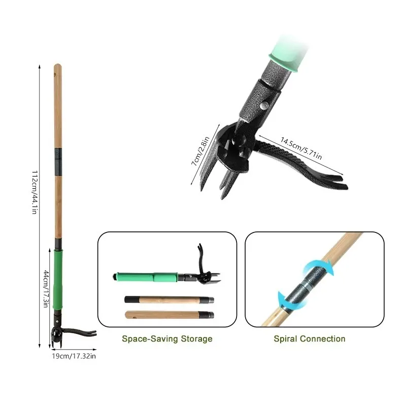 Lightweight Wooden Handle Carbon Steel Head Stand-Up Weed Puller Tool for Garden, No Bending Weeding Tool