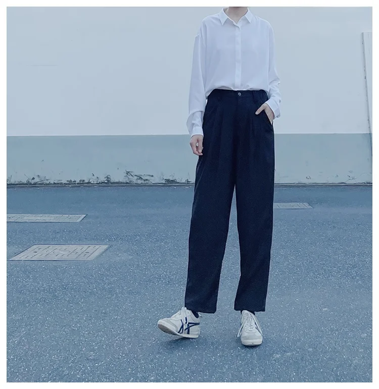 

Повседневные брюки с высокой талией для мужчин и женщин, прямые, свободного кроя, в стиле Harlan Street, из полиэстеровой смеси, удобные, стройнящие