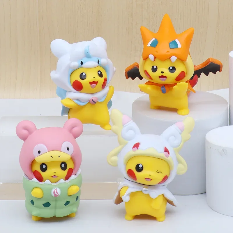7 unids/set Pokemon Cosplay figura conjunto Pikachu en disfraz, Kawaii acción PVC modelo colección regalo para Fans