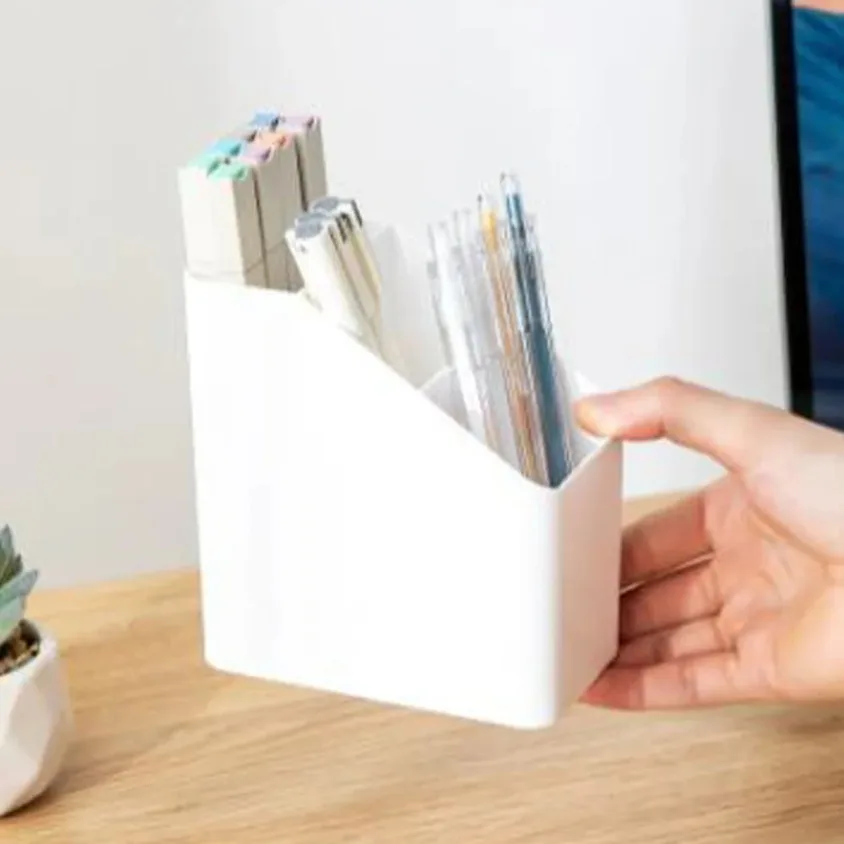 Caixa Organizadora de Mesa Multifuncional com Três Compartimentos para Canetas Coloridas e Artigos de Papelaria