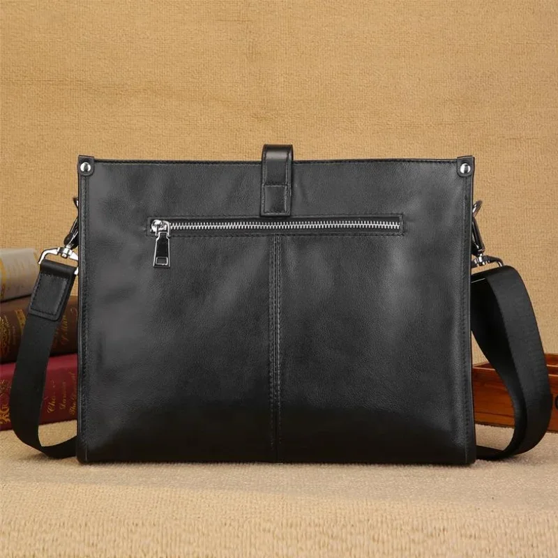 Hot Selling Stylish Men Genuine Leather Bag Simple Casual Shoulder Bag Luxury Cow Leather Briefcase Business Bag