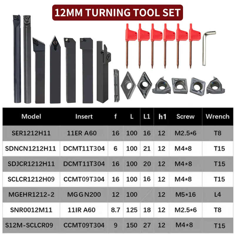 10/12/16MM Turning Tool Sets MGEHR SDJCR SDNCN SCLCR SER SNR Lathe Boring Bar With 7PCS Carbide Insert CNC Cutting Holder