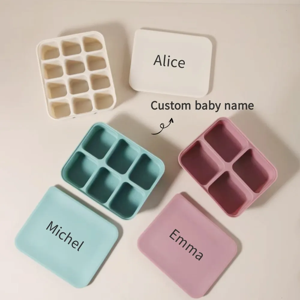 Персонализированный лоток для морозильной камеры для детского питания с именем, 12-ячеечная силиконовая форма для кубиков льда без BPA для домашнего детского питания и пюре