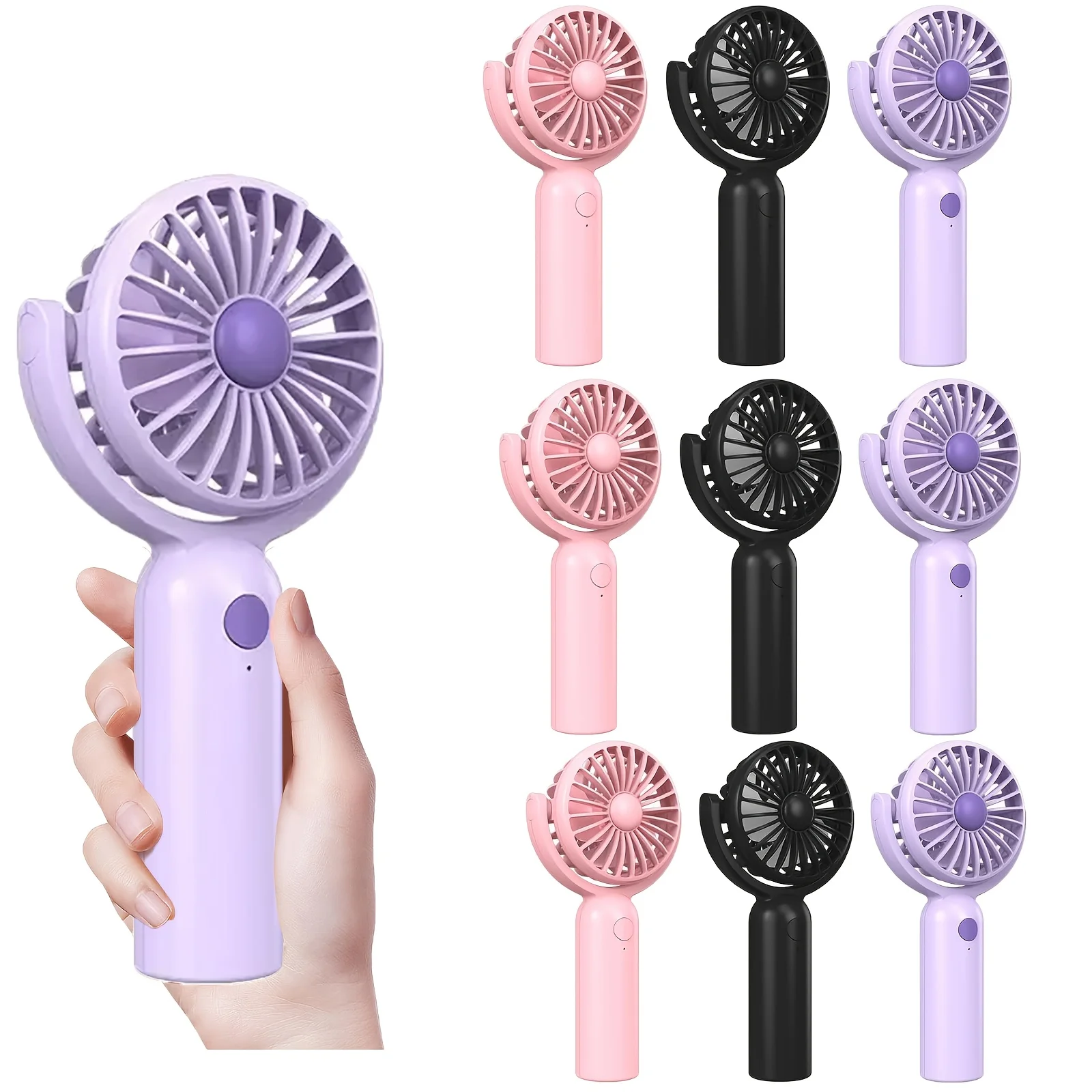 

9pcs Portable Handheld Mini Fan with 3 Speed, 180° Angle Adjustable, USB C Rechargeable for Travel Stylish Indoor Outdoor, Stocking Stuffers, Camping Gear and Equipment