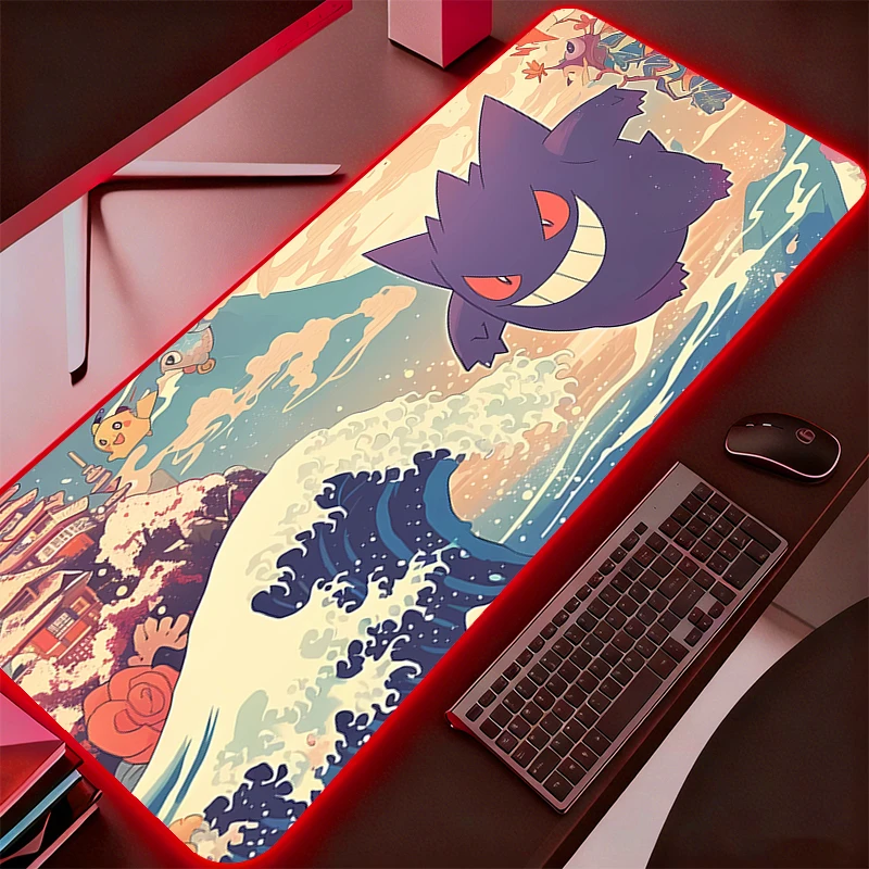 

LED Mouse Pad XXL PC RGB Desk Mat Gamer Office Backlight Carpet Keyboard Table Gaming Accessories Pokemon Pikachu Mousepad