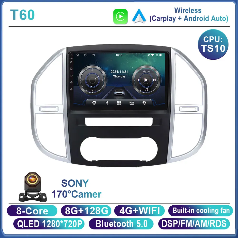 Android 15 Carplay Auto Autoradio voor Mercedes Benz Vito 3 W447 2014-2020 Navigatie Multimedia Videospeler Stereo Head Unit BT