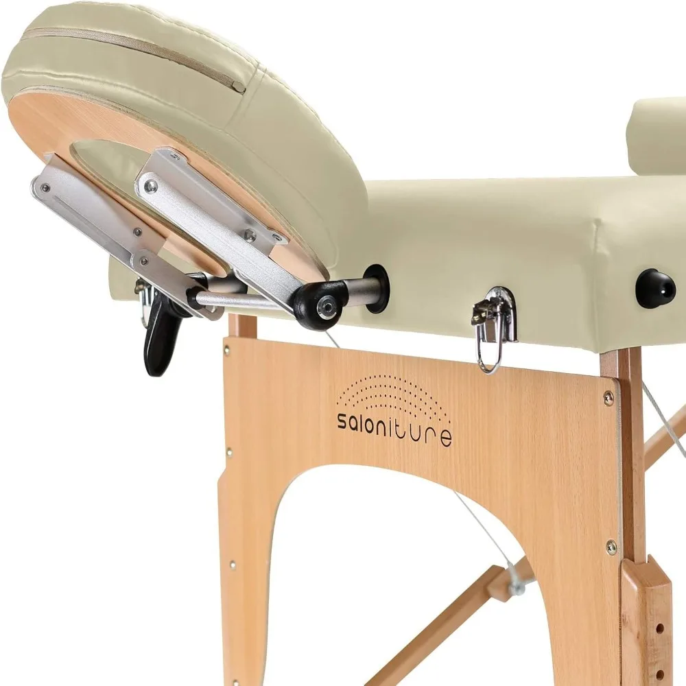 طاولة تدليك احترافية محمولة مع مسند ظهر - كريمي #4
