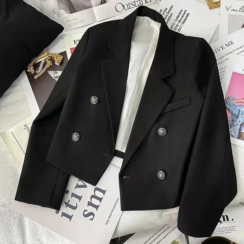 Elegante Abgeschnitten Blazer Frauen Koreanische Schwarz Langarm Anzug Jacke Mode Pendeln Mantel Büro Damen Grundlegende Oberbekleidung Neue