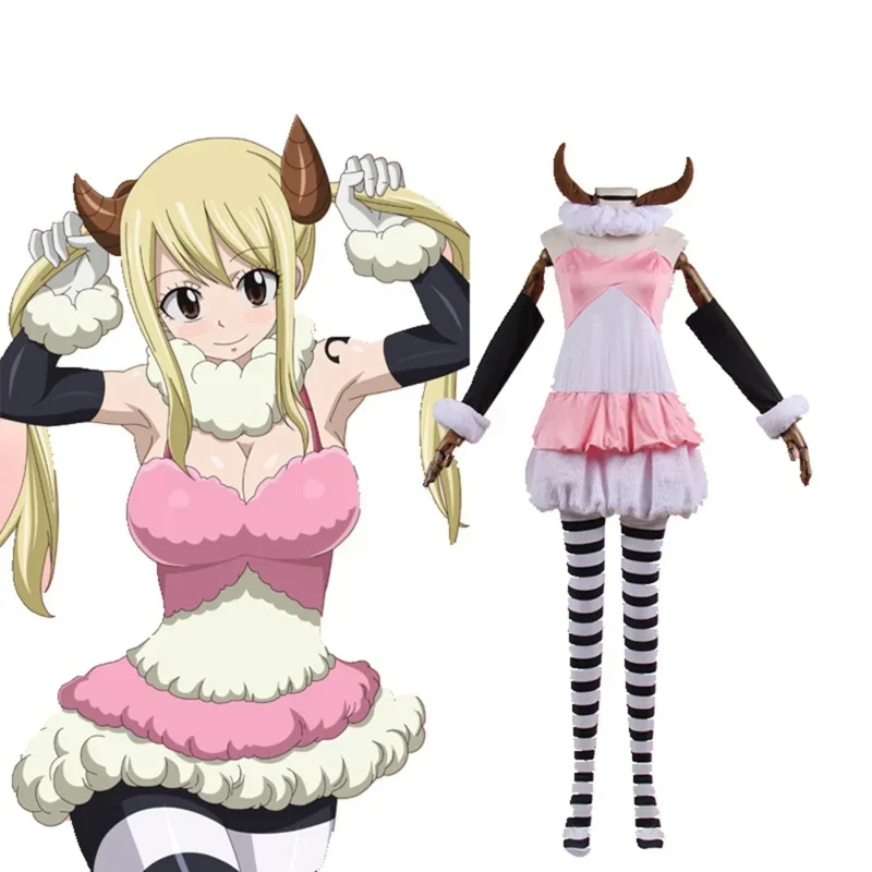 Unisex Anime Cos FAIRY TAIL Lucy Heartfilia Aries Cosplay Costumes Outfit Halloween Christmas Uniform Custom Size