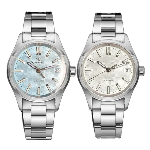 Reloj de buceo Tandorio de 36mm con esfera azul cielo blanco y negro luminoso de 20ATM para hombre, reloj de estilo aviador con movimiento automático NH35, pulsera de acero