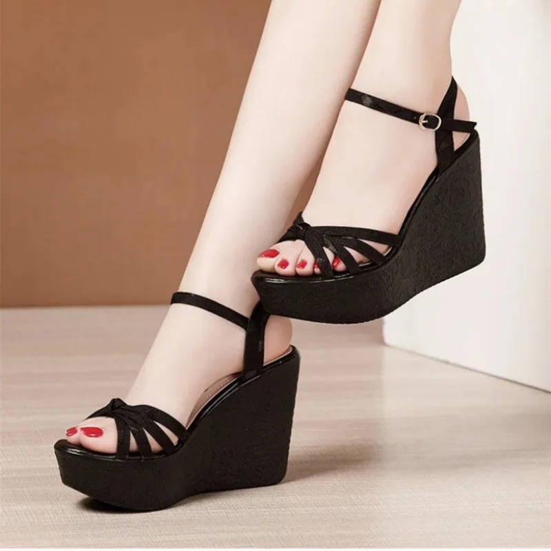 Plus Size 32-43 Platform Wedges Sandals Women Shoes 2024 Summer Fresh Green High Heels Sandals Ladies Office Party Beach Sandals