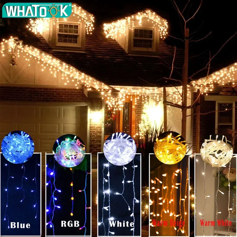 4.8M Christmas lights outdoor decoration Droop 0.4-0.6m led curtain icicle string lights Garden Street Eaves Garland Fairy Light