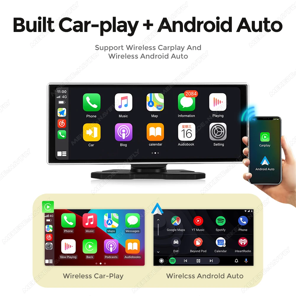 Mekede 11.26 polegadas sem fio carplay android auto controle central tela inteligente para painel de carro universal monitor multimídia player