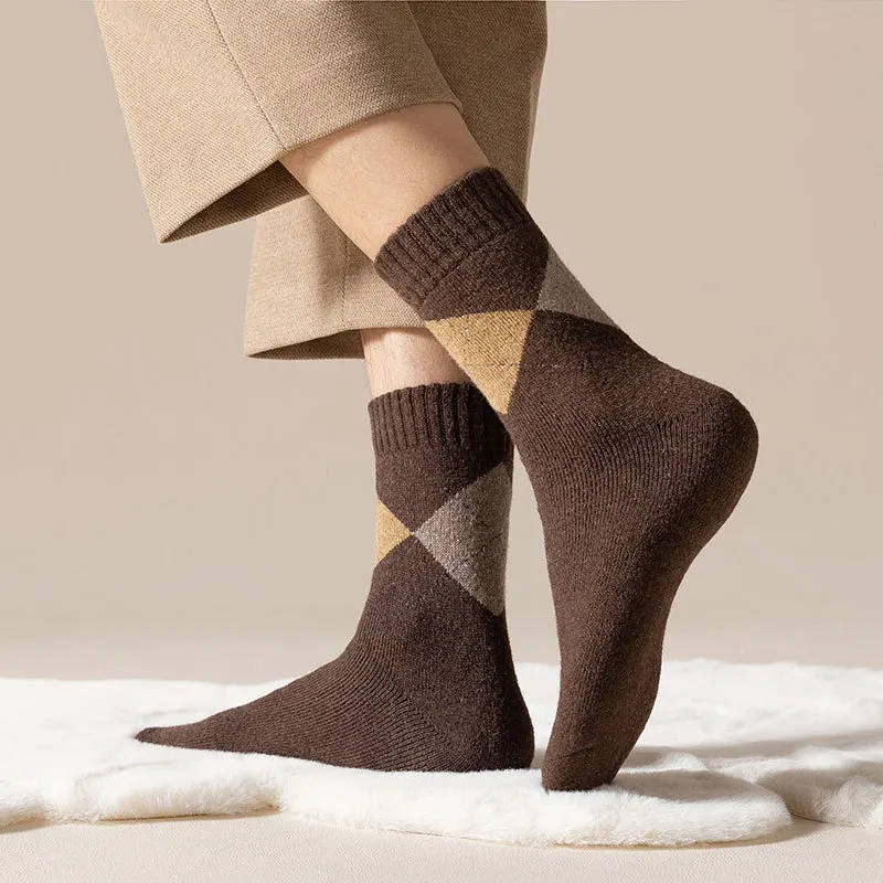 الرجال سميكة الشتاء الدافئ القطن الرجال الصوف الحراري INS جورب منشفة مريحة عادية بلون الماس على شكل منتصف جوارب أنبوبية #6