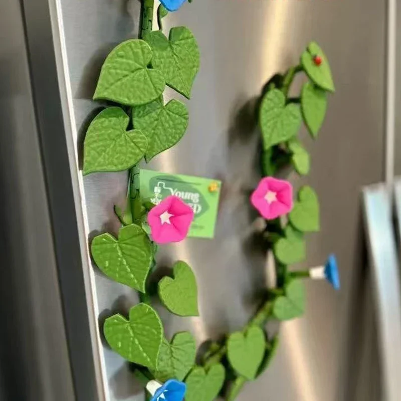 3D Morning Glory Magnetic Refrigerator Magnets Set 3D Print Ivy Fridge Magnets Vine with Articulating Stems Kitchen Home Decor