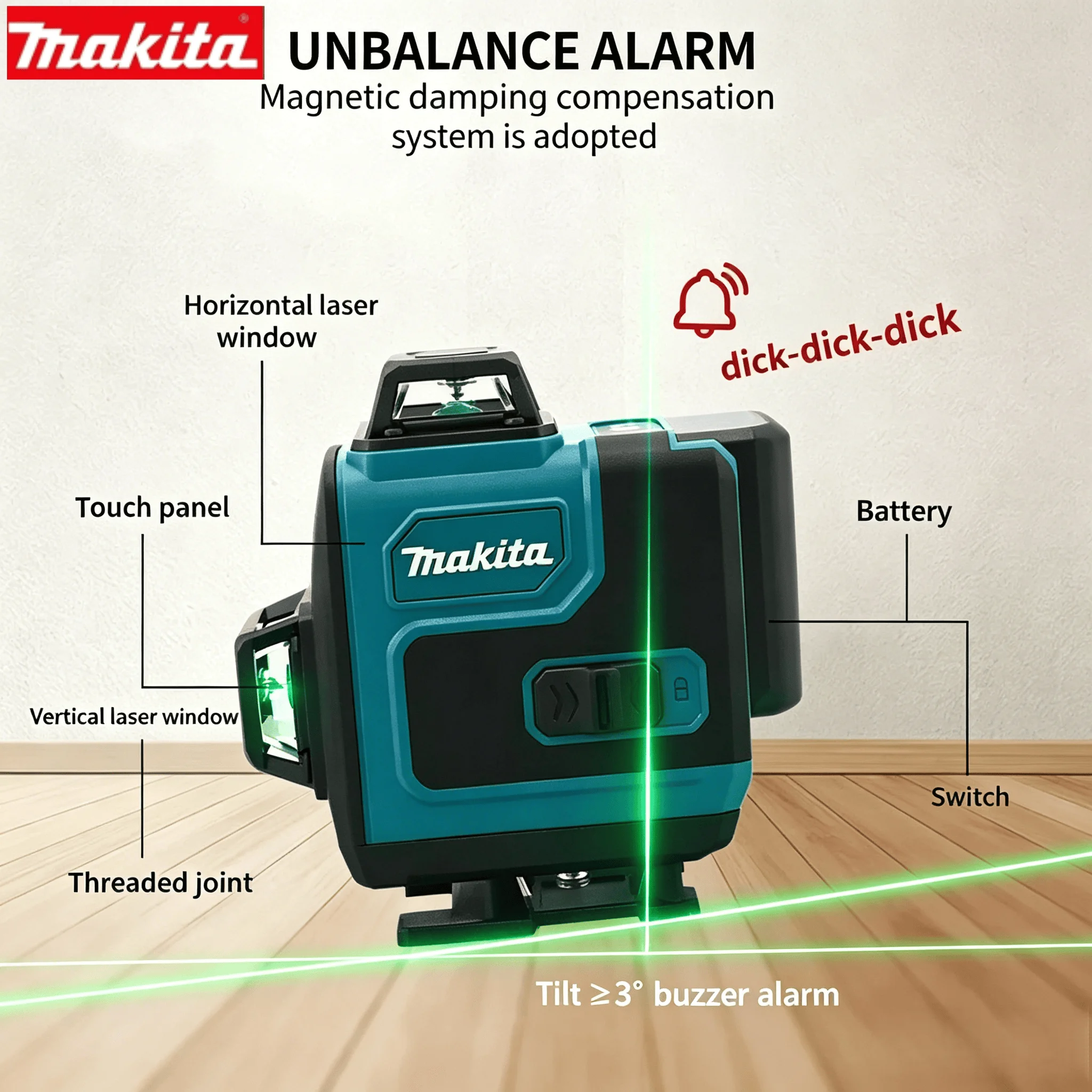 

Original Makita 4.0Ah Battery Makita 18V 16 Lines 4D Laser Level 360° Self Leveling Laser for Home Decoration Carpentry Tools