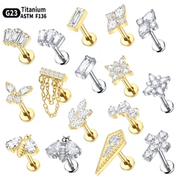 1PC Titanium 16G CZ Gem Labret Stud Lip Rings Gold Color Ear Cartilage Tragus Helix Daith Earring Piercings Sexy Women Jewelry