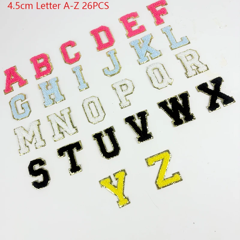 26 Uds. Parches bordados de letras, parches de hierro DIY para bolsas de tela, 4,5 cm, chenilla, chaqueta con letras en inglés, pegatina para coser en la camiseta del sombrero