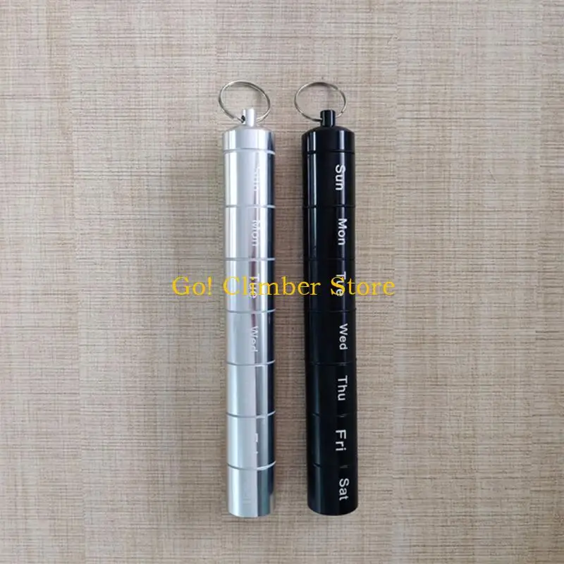 Q84C 2pcs Aluminum Alloy Pills Box Weekly Keyring Pills Holder Medication Case