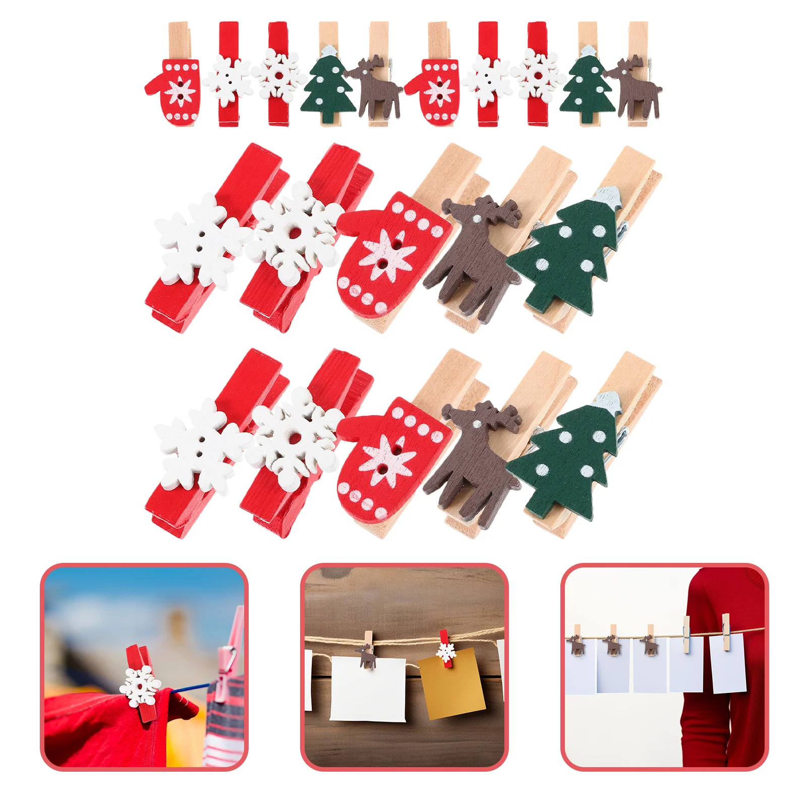 

125pcs Christmas Wood Clips Mini Photo Clamps For Xmas Party Decorative Note Holder String Light Clip Wooden Memo Pegs
