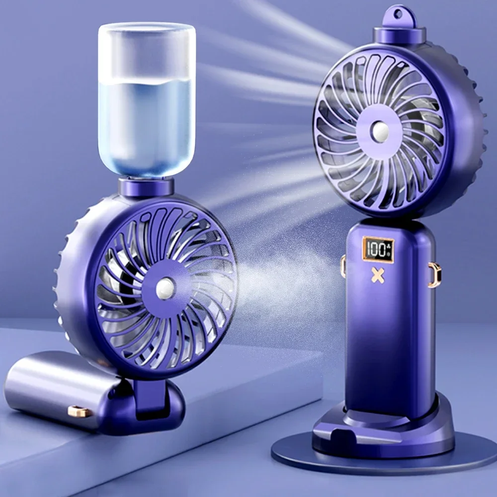 

Portable Spray Fan 2 In 1 Humidifier Hydrator Electric Fan With LCD Display 5-speed Wind Mini USB Rechargeable Fan 5000mAh