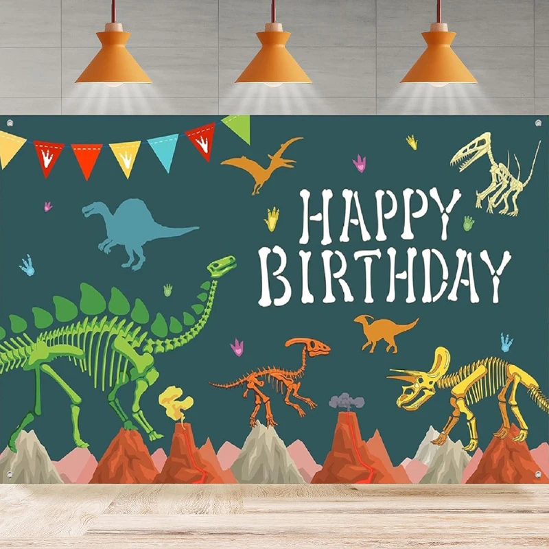 

Photography Backdrop Dinosaur Happy Birthday Party Background Dinosaur Poster Boys Baby Shower Party Backdrop Wall Banner Decor