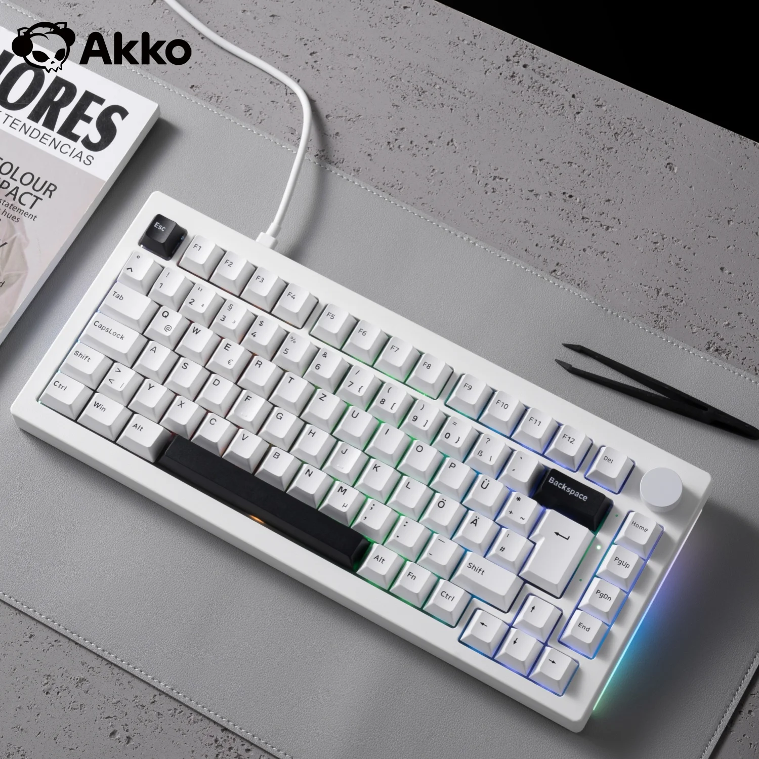 

Akko 5075B Mechanical Keyboard 75% ISO UK/DE/Nordic Layout RGB 2.4G&Blutooth Wireless/Wired Cherry Profile Gasket VIA Keyboard