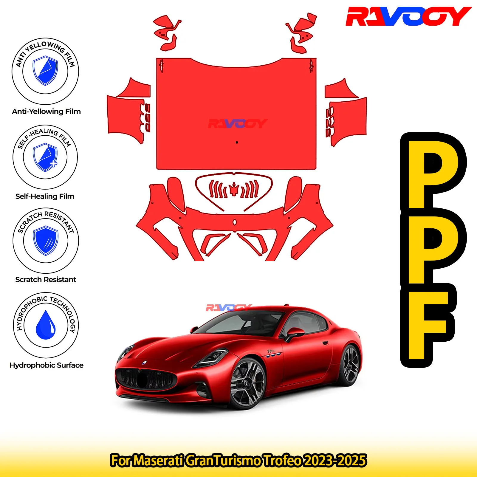 

For Maserati GranTurismo Trofeo 2023-2025 Glossy Matte Black Precut front PPF Kit Paint Protection Film