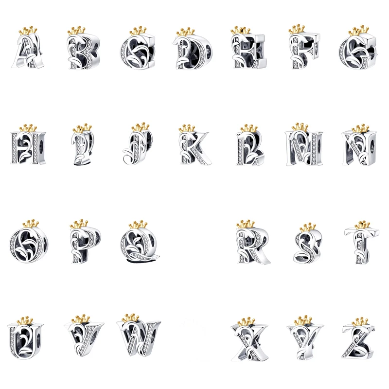 

New 925 Sterling Silver Sparkling Zircon Crown Letter Series Beads, Suitable For Original Ladies' Charm Bracelets And Jewelry