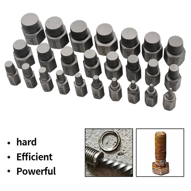 25Pcs Damaged Screw Extractor Kit British System Chrome Molybdenum Steel Hex Bolt Stud Extractor for Car Removing Tools