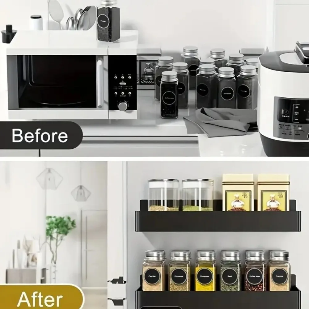 

2pcs New Saving Space Strong Magnetic Shelves No Drilling Plastics Spice Storage Rack Seasoning Rack Refrigerator Microwaves