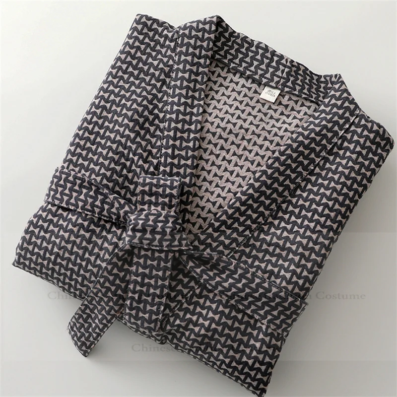 

Mens Sleepwear Cotton Jacquard Kimono Gown Loose Home Clothes Soft Shower Bathrobe Breathable Intimate Lingerie Pajamas