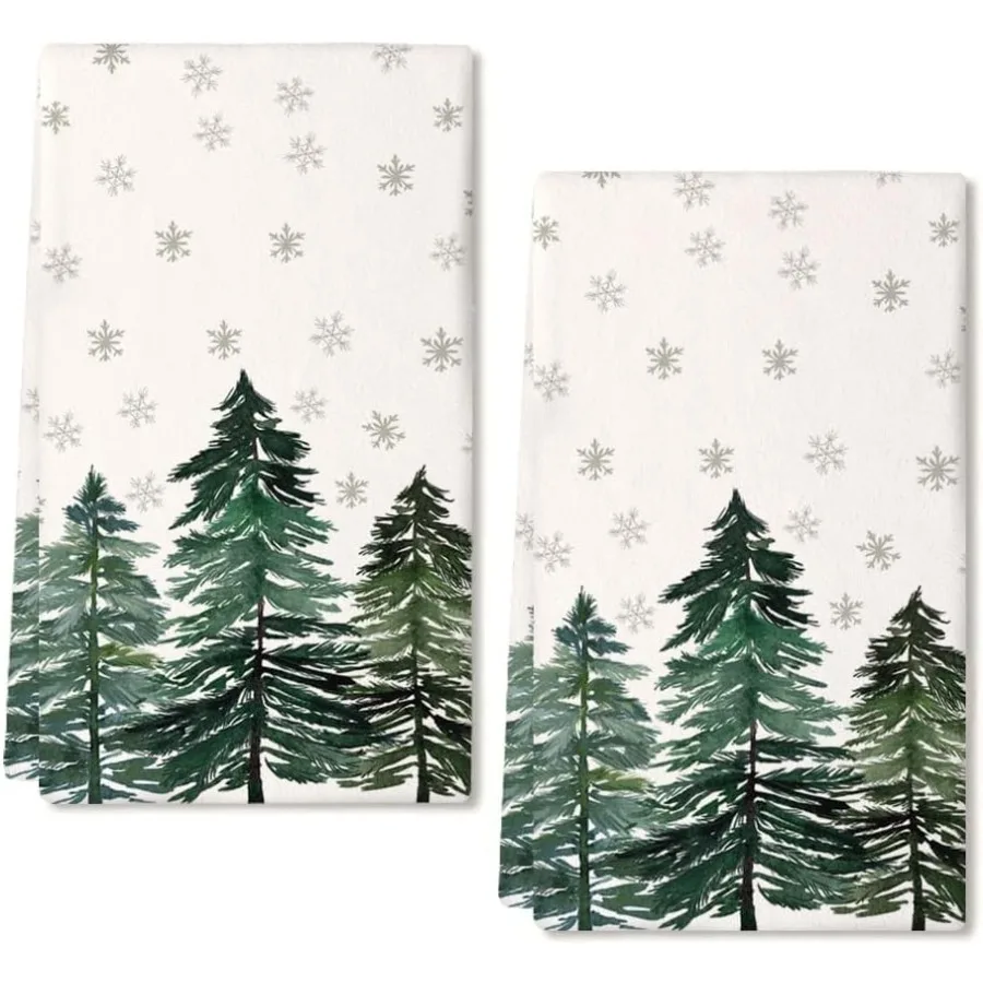 

Christmas Kitchen Towels Set of 2Green Xmas Tree Snowflake Dish Towels 18x26 Ih Drying Dishcloth Farmhouse Nobel Home Decoratio
