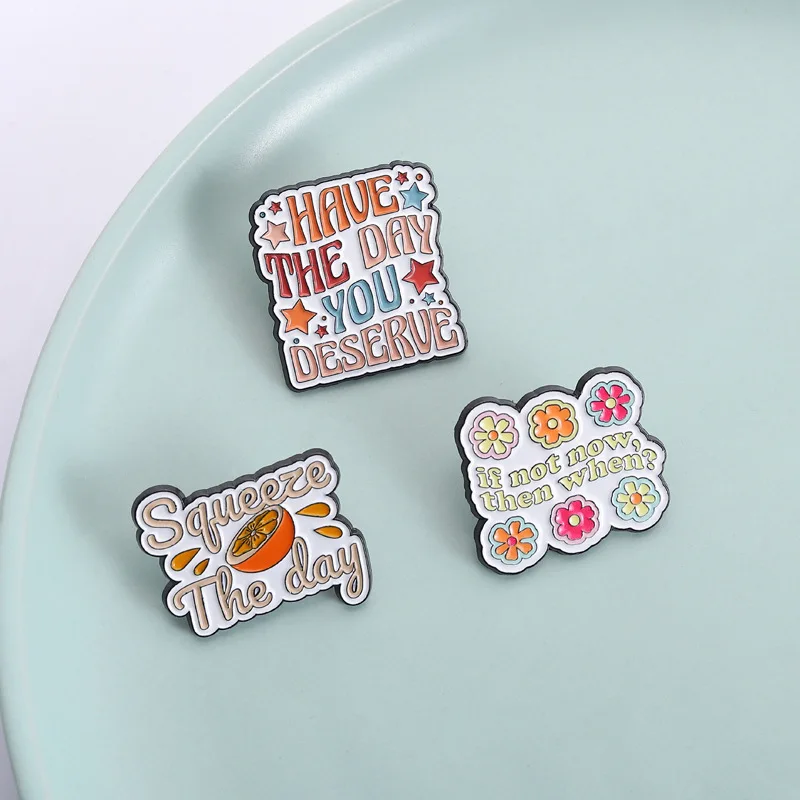 Brooches on Clothes Pin Healing Quotes Brooches Colorful Fun Badges Orange Flower Elements Clothes Bags Decorative Pins
