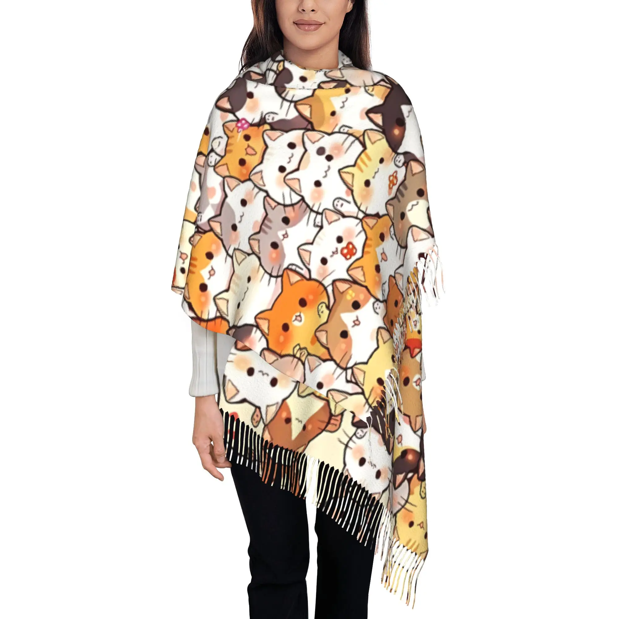 1 PC Cute Cat Kitten Collage Print Autumn Scarf Women Winter Pashmina Shawls Warm Blanket Wraps  Female Thick Scarves