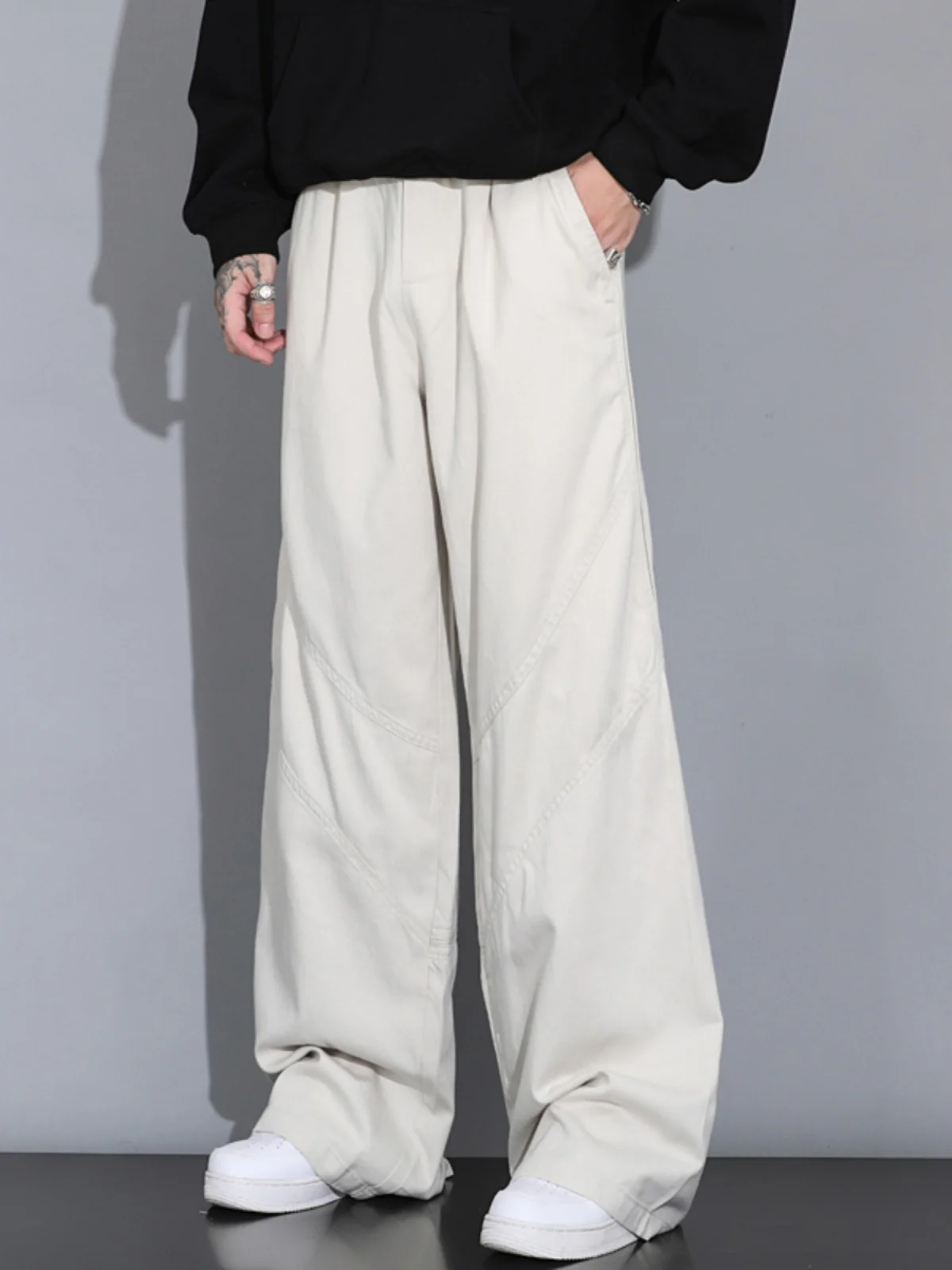 

Новинка 2025 года, мужские повседневные брюки свободного кроя в американском стиле ретро цвета хаки, широкие драпированные утягивающие длинные брюки, прямые брюки на молнии со средней талией