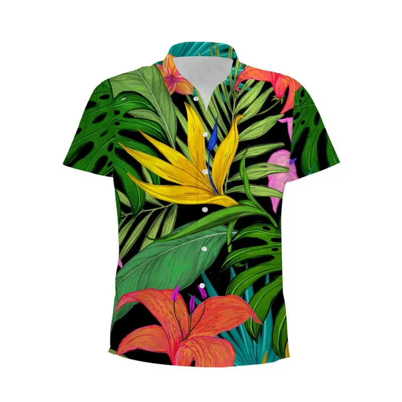 Flamingo 3D Print Hawaiian Shirt Men's Plant Animal Pattern Short Sleeve Shirts Beach Vacation Lapel Tops Loose Aloha Shirts