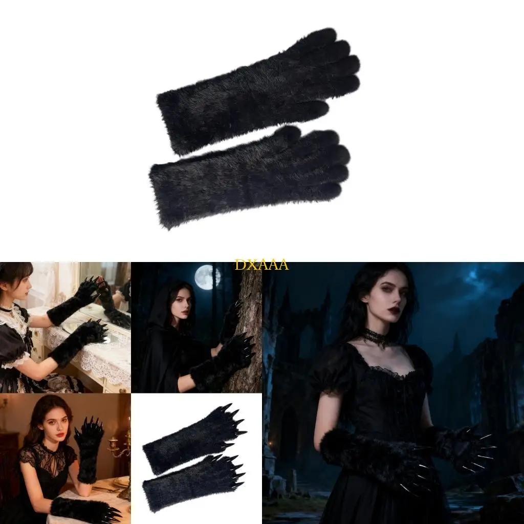 DXAA Winter Warm Faux Mink Furs Gloves With 35cm Extended Coverage And 3D Paws Detail For Cold Weather Commuting