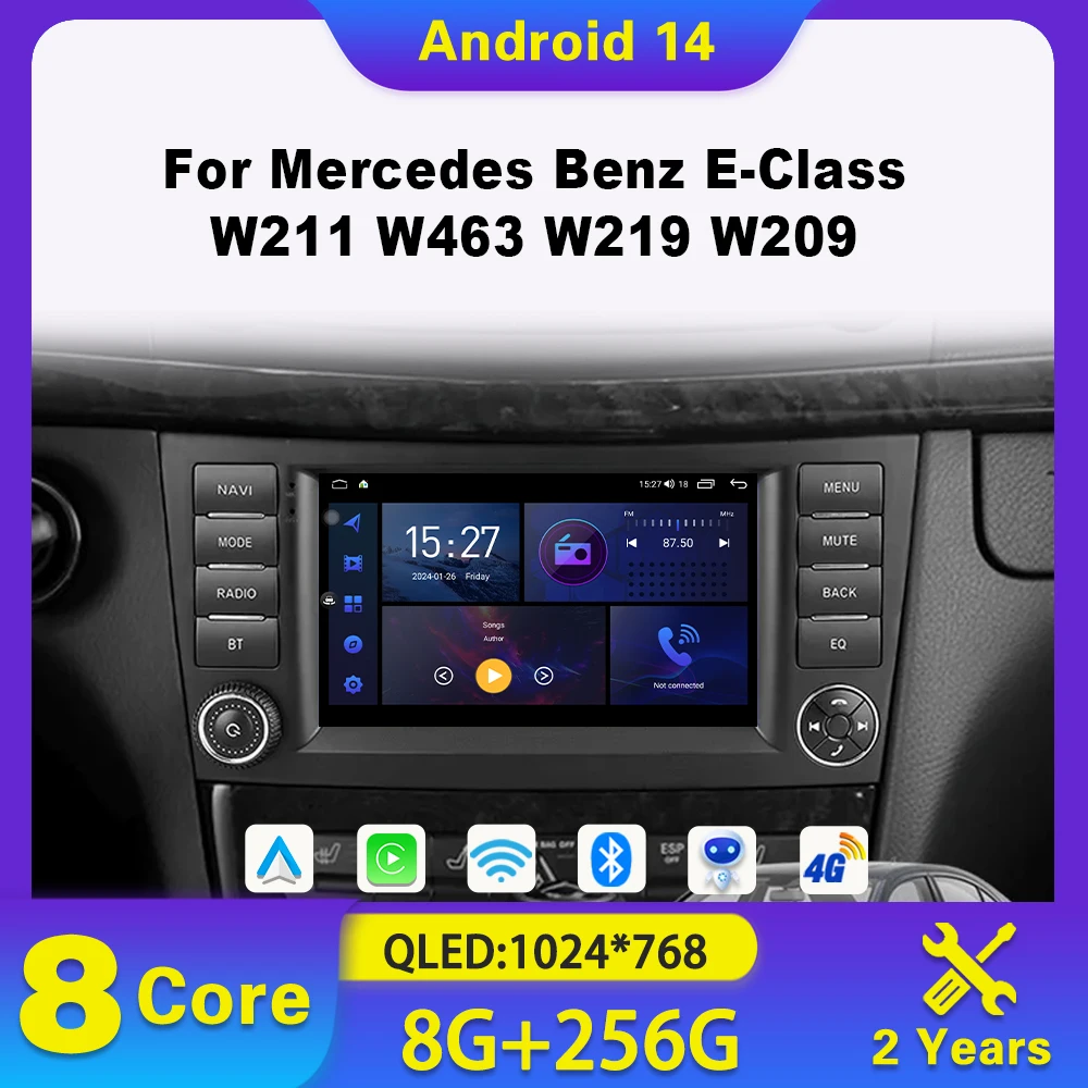 

Android 14 Car Radio For Mercedes Benz E-Class W211 W463 W219 W209 Multimedia Video Player GPS Navigation WIFI Carplay