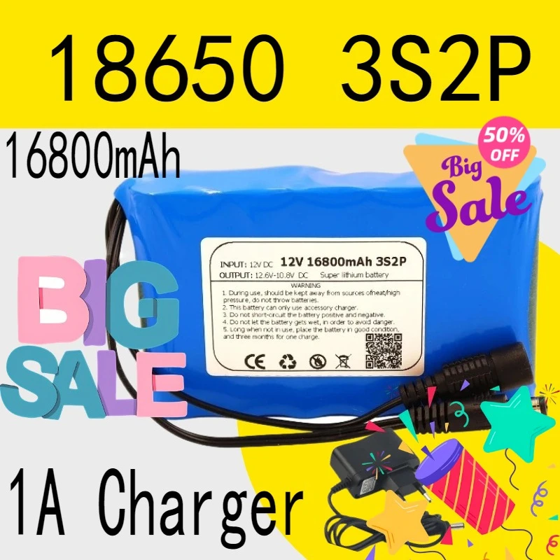 

16800mAh 18650 Rechargeable batteries 12.6V PCB Lithium Battery pack Protection Board 12.6V 1A Charger 12V 18650 Battery pack