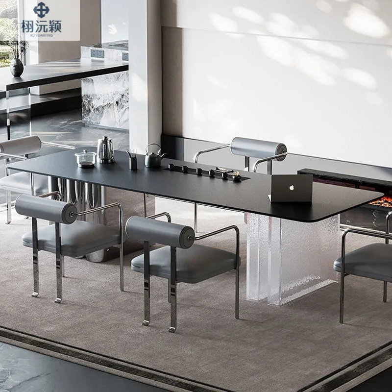 Rock slab tea table, desk integrated dual-purpose office Kung Fu tea drinking tea table and chair combination
