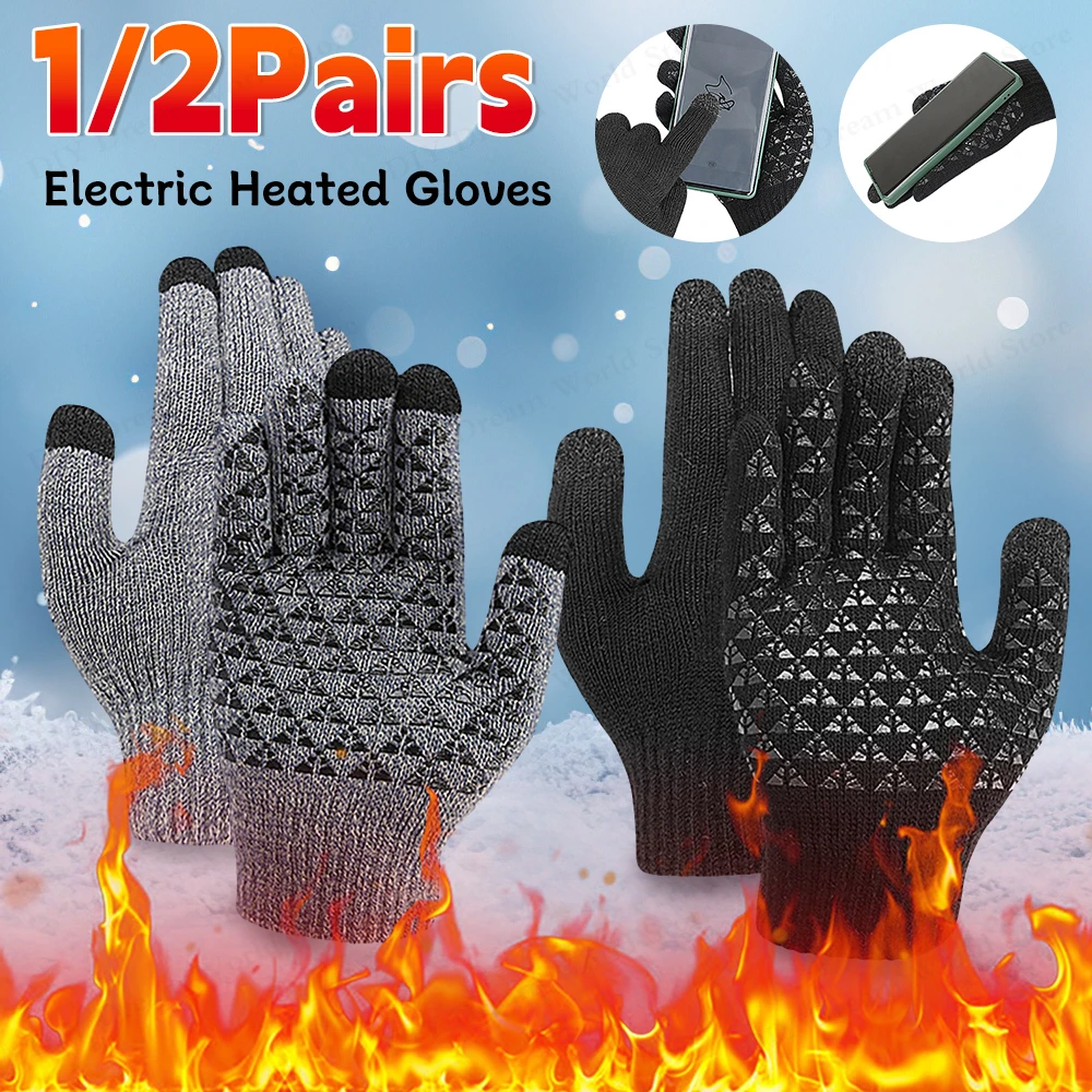 

Electric Heated Gloves Touch Screen Outdoor Riding Skiing Mitten USB Heated Gloves for Backpacking Mountaineering Riding Camping
