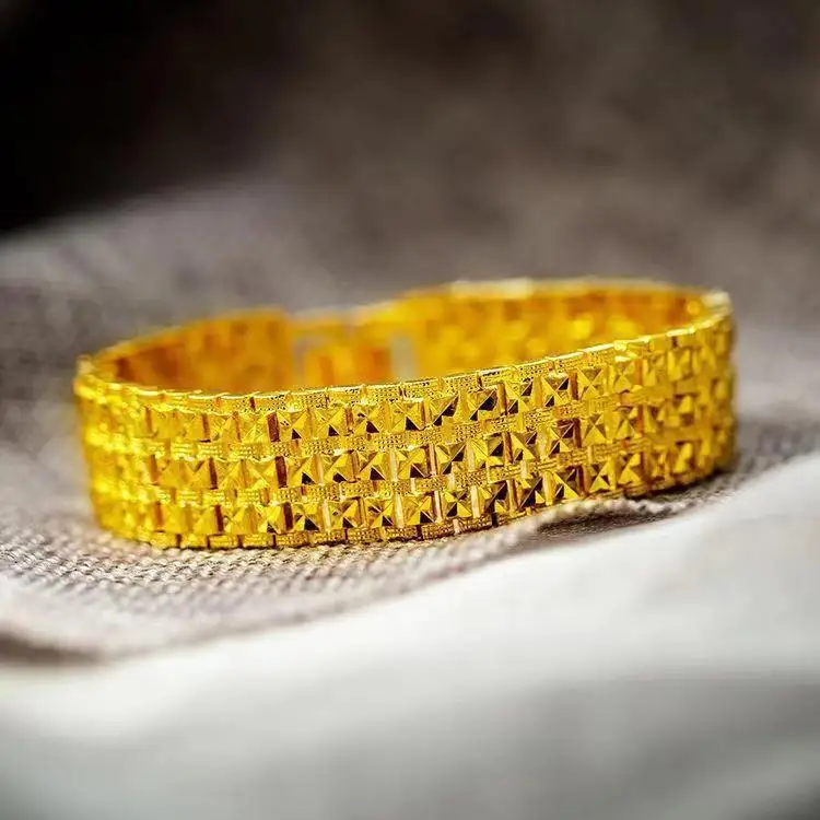 

Men's 24K Gold (AU999) Watch Chain | Hammered Meteorite Links with Oxidized Craters Interstellar Texture