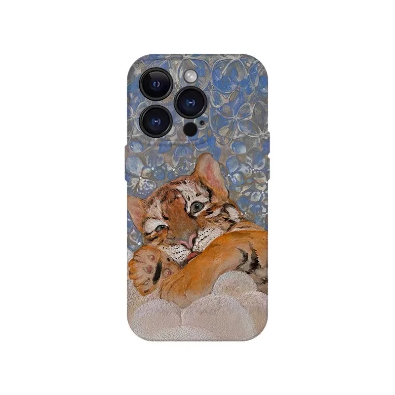 

Cute oil painting with blue tiger Phone Case for IPHONE 17Air 16E 15PROMAX 14Plus 13 12MINI 11PRO 16Plus XR Acrylic Phone Cover
